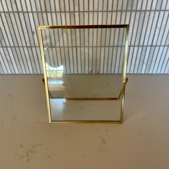 Double-Sided Glass Picture Frame with Gold Brass Edging Border - Picture 1 of 4